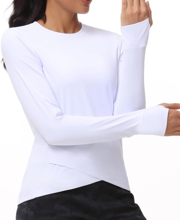 Women's Long Sleeve Compression Shirts Workout Tops Cross Hem Athletic Running Yoga T-Shirts with Thumb Hole