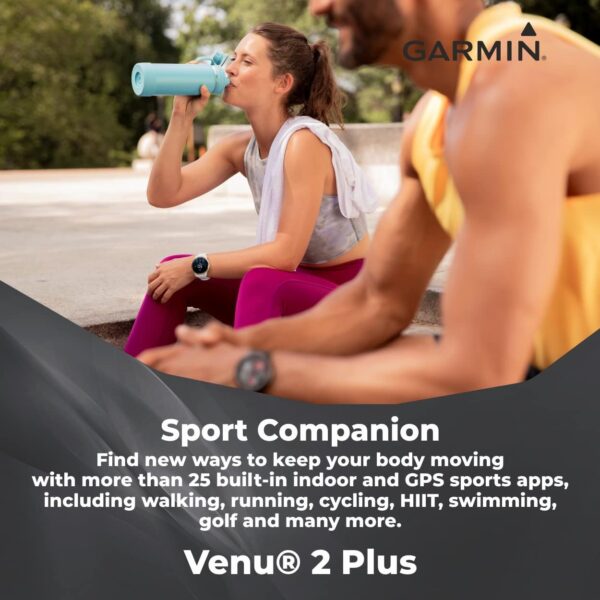 Wearable4U - Garmin Venu 2 Plus GPS Multisport Smartwatch, 1.7 in. with Call and Text, Music, Adv HM+FF, Slate Bezel with Black Case and White Earbuds Bundle