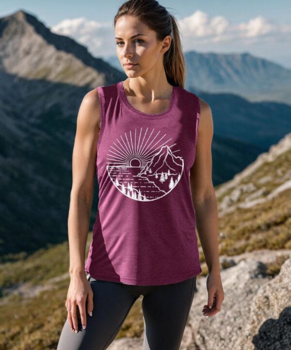 Women Hiking Mountain Shirt Nature Sunrise Graphic Printed Hiking T Shirt Summer Short Sleeve Workout Tee top