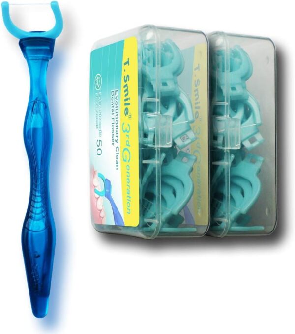 Evolutionary Clean Dental Flossers, Kit of Refills Plus Mid-Length Handle (1 Handle + 100 Refills)