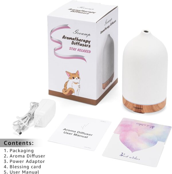 200ML Ceramic Diffuser,Aromatherapy Diffuser,Essential Oil Diffuser with 7 Color Lights Auto Shut Off for Home Office Room,Wood Grain Base (1/3/6/ON hrs Working time)