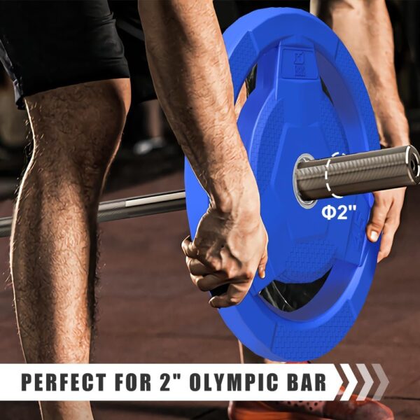 61y2ta5VsrL._AC_SL1000_.jpg Color Coded 2-Inch Rubber Coated Olympic Grip Plate for Barbell,Solid Cast Iron Weight Plates for Strength Training,Weightlifting,Crossfit, Home Gym, 2.5/5/10/15/25/35/45 LB, Single and Pair