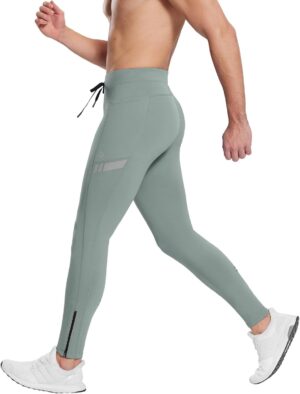 BALEAF Men's Winter Running Tights Thermal Cycling Pants Water Resistant Pockets Zipper Legs Cold Weather
