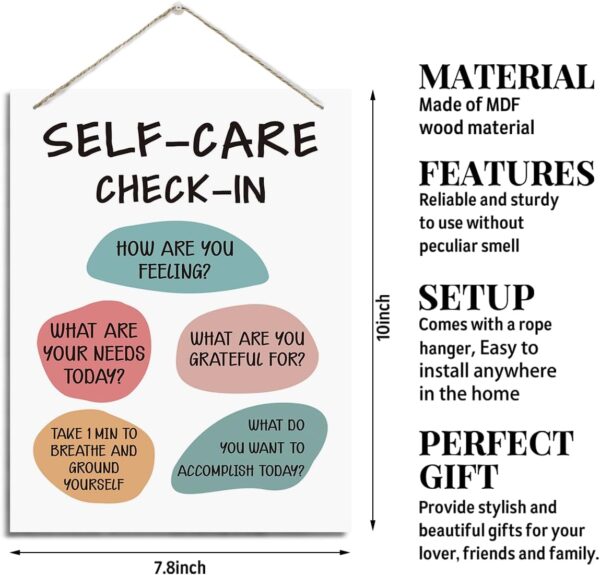 Self-care Check-in Sign, Mental Health Wood Sign, Rustic Hanging Wood Plaque Sign, Classroom Decor, Well-being Decor, Wall Decor Art, Therapist Office Decor, Counseling Room Hanging Decor