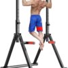 DOBESTS Foldable Power Tower Pull Up Bar Dip Station Adjustable Multifunction Workout Pull Up Tower Station Gym Strength Training Equipment for Home Outdoor, Triangular Legs, Support 700lbs