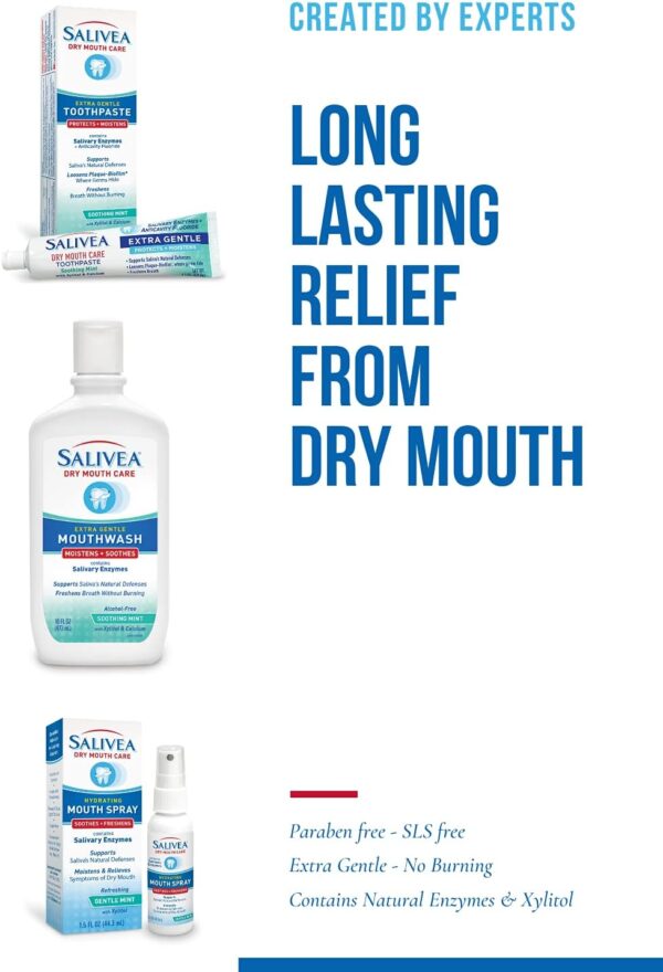 SALIVEA Dry Mouth Toothpaste - Soothing Mint Toothpaste with Natural Salivary Enzymes - Gentle Toothpaste to Aid Dry Mouth Care - Natural, Paraben Free Dry Mouth Toothpaste - Mint Flavor (4.3 oz Tube)