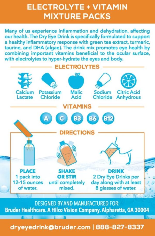 l Ultimate Hydration for Dry Eyes l Sugar-Free Electrolyte Powder Packets l Blended with Vitamins, Green Tea, Turmeric, Taurine, and DHA l 5g x 20 Packets (Orange)