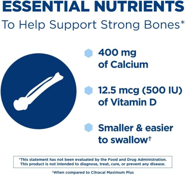 Citracal Petites, 400 mg Calcium Citrate, Easily Absorbed and Highly Soluble with 12.5 mcg (500 IU) Vitamin D3, Bone Health Support for Ages 12+, Smaller and Easier to Swallow Caplets, 375 Count