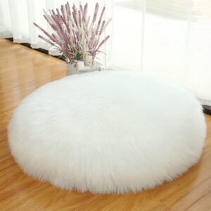 Asuprui Unstuffed Floor Pillow Meditation Cushion No Filler Large Floor Cushion for Sitting Fluffy Floor Seat Cushion Fuzzy Oversized Seat Pillow for Adult 24X24X6 Inches White Round Cover ONLY