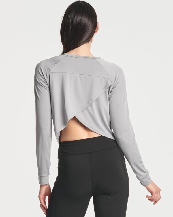 Real Essentials 4 Pack: Women's Dry-Fit Long Sleeve Petal Back Crop Top - Athletic Cropped Tee (Available in Plus Size)
