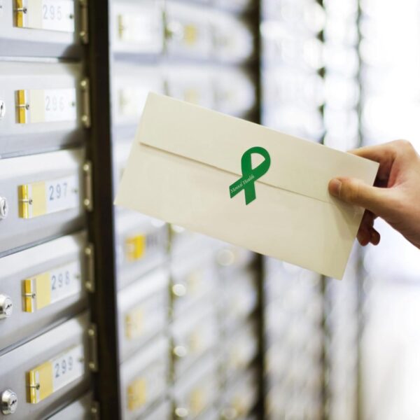 WANDIC Printed Green Ribbon Stickers, 500pcs Mental Health Awareness Decal Adhesive Label for Public Charity Fundraiser Events Supplies Gifts