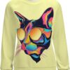 ZOCAVIA Women's Y2K Art Cat Sweatshirts Fall Abstract Cat Graphic Pullover Tops Long Sleeve Oil Painting Cat Printed T Shirts