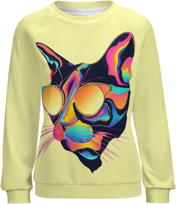 ZOCAVIA Women's Y2K Art Cat Sweatshirts Fall Abstract Cat Graphic Pullover Tops Long Sleeve Oil Painting Cat Printed T Shirts