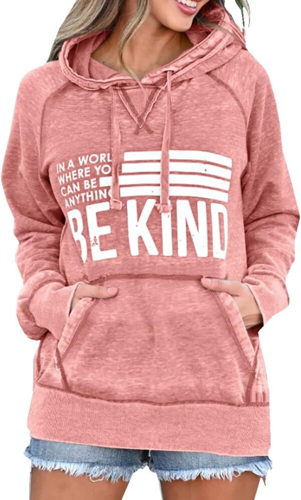 Hongqizo Womens Be Kind Hooded Sweatshirt Long Sleeve Pocket Sweatshirt Hoodies