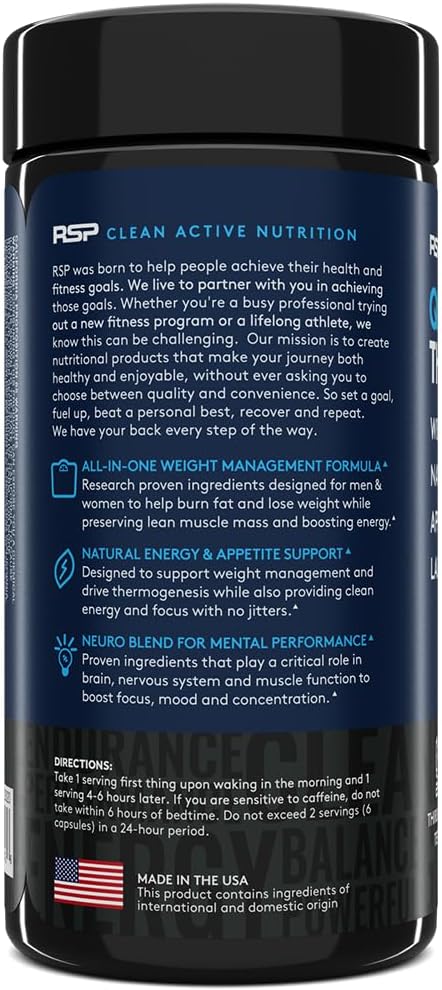 RSP Nutrition QuadraLean Thermogenic Fat Burner for Men & Women, Weight Loss Supplement, Crash-Free Energy, Metabolism Booster & Appetite Suppressant, Diet Pills, 60 Serv (Packaging May Vary)