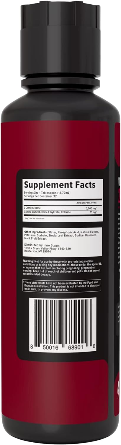 InnoSupps Volcarn 2000 - L-CARNITINE Advanced Energy Liquid | ATP Enhancer with GBEEC | Boosts Energy, Enhances Focus, Caffeine Free, No Artificial Sweeteners | 32 Servings (Pink Starblast)
