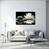 LZIMU Zen Canvas Wall Art White Lotus and Black Zen Stones Bloom in Water Picture Prints for Yoga Spa Meditation Spiritual Room Bathroom Decor (Zen-1, 16"x24")