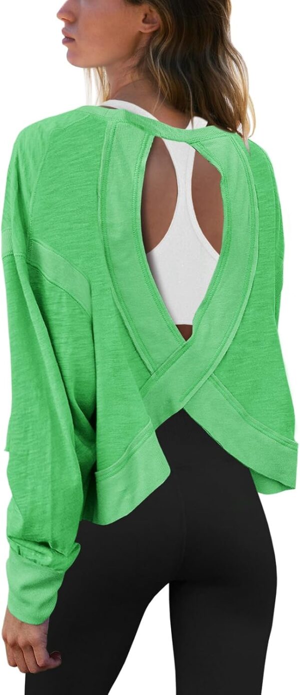 Panadila Womens Open Back Workout Top Long Sleeve Athletic Shirts Casual Crop Running Tee Y2k Yoga