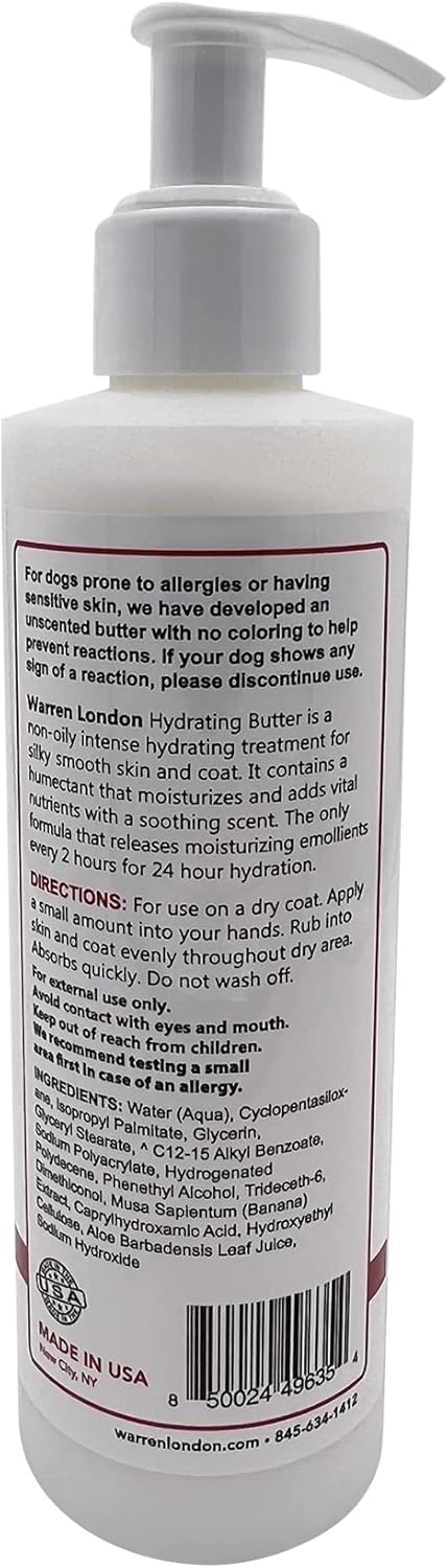 Warren London Hydrating Butter Leave in Pet Conditioner for Dogs | Lotion for Skin and Coat | Aloe Puppy & Dog Conditioner for Hair Detangler, Dry Skin, & Dandruff | Unscented 8oz