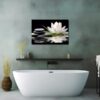 LZIMU Zen Canvas Wall Art White Lotus and Black Zen Stones Bloom in Water Picture Prints for Yoga Spa Meditation Spiritual Room Bathroom Decor (Zen-1, 16"x24")