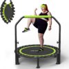 Foldable Mini Trampoline, 40"/48" Rebounder Trampoline for Adults & Kids, 450lbs Capacity with U-Shaped Adjustable Bar, Indoor Fitness Workout Exercise Equipment
