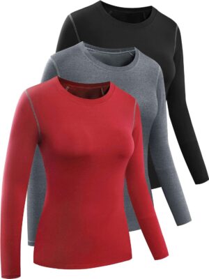 CADMUS 1 or 3 Pack Workout Long Sleeve Shirts for Women Dry Fit Compression Running Top