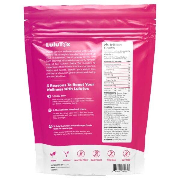 Detox Tea - Herbal Blend with Dandelion, Ginseng, and Ginger - Supports A Healthy Weight, Digestive Health - Vegan, All Natural, Laxative-Free - Peach Flavor (28 Servings)