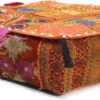 CRAFT KALA Indian Square Patchwork Traditional Pouf Cover Indian Living Room Poufs Decorative Embroidered Designer Ottoman Home Living Footstool Chair Cover Decor Pillow Cover 22x22x5 inches, Orange