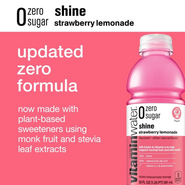 vitaminwater zero sugar shine, electrolyte enhanced water w/vitamins, strawberry lemonade drinks, 20 fl oz, 12 Pack