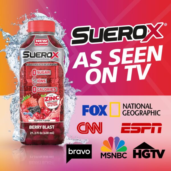 SueroX Zero Sugar Electrolyte Drink for Hydration and Recovery, Unique Blend of Electrolytes & 8 Ions, Zero Calorie Sports Drink, 21.3 Fl Oz, Orange Rescue, 12 Count