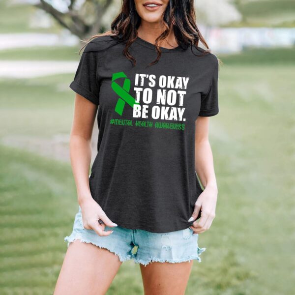 MAIHUN Womens Green Ribbon Awareness Shirts Mental Health Matters Tshirt Inspirational Tee Top