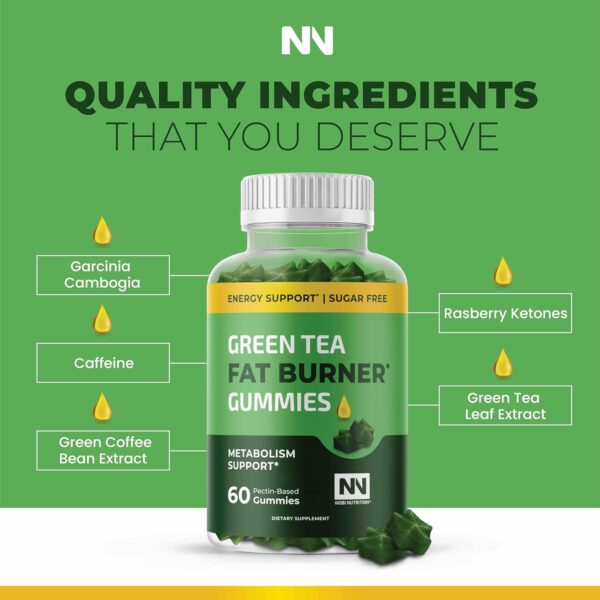 Nobi Nutrition Green Tea Fat Burner Gummies for Weight Loss | Metabolism Boost & Appetite Suppressant with Green Coffee Bean Extract & Garcinia Cambogia | Pills to Burn Belly Fat for Women & Men