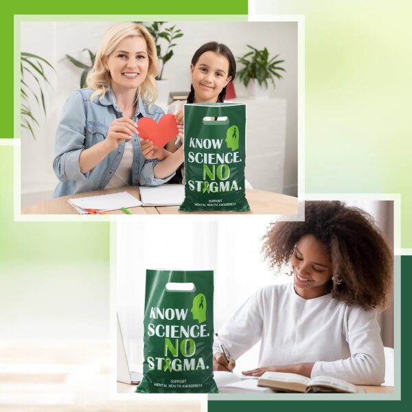Panelee 100 Pcs Mental Health Awareness Plastic Goody Bags with Handle Know Science No Stigma Mental Health Treat Gift Bag for Party Campaign Support Favor Decoration