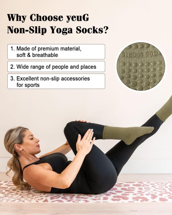 yeuG 4 Pairs Non Slip Pilates Socks with Grips for Women, Grip Socks for Yoga Barre Grippy Crew Socks Woman Sticky Socks
