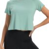 Bestisun Women Short Sleeve Cross Back Workout Crop Tops Backless Yoga Athletic Gym Shirts