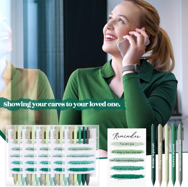 30 Pcs Mental Health Little Reminders Emotional Support Affirmation Gifts Mental Health Pen Office Must Have Pen Therapist Gift with 6 Motivational Card for Employees Students (Green)