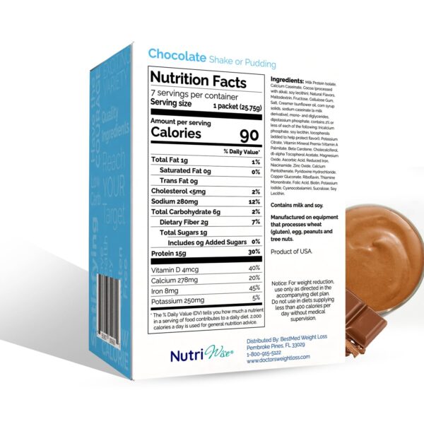 NutriWise - Shake & Pudding | Chocolate | High Protein Diet | Healthy Nutrition | Appetite Control for Weight Loss | Gluten Free - Low Carb - Low Sugar - Low Fat - 7/Box
