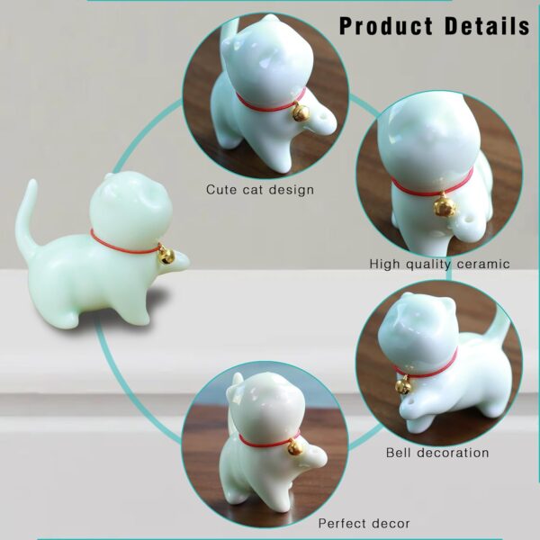 Cute Ceramic Cat Incense Stick Holder, Insence Burner Set, Large Beechwood Ash Catcher Copper Incense Stand Incense Sticks Brush, Meditation Yoga Massage Work Read Home Decor (A, B-Green)