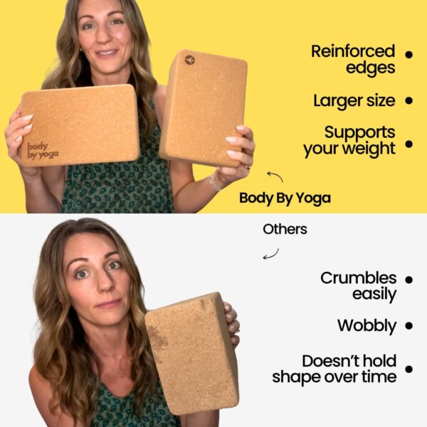 Luxury Cork Yoga Block Set - Extra Large Yoga Blocks with Performance Grade Portuguese Cork | High Density, Non-Slip Support for Safer Balancing | 2 Pack | Extra Long Yoga Strap Included