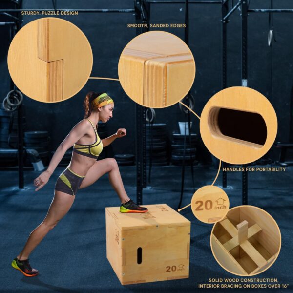 Yes4All 3-in-1 Wooden Plyo Box - Plyometric Jump Box for Home Gym and Outdoor Workouts, 450 lbs Box Jump