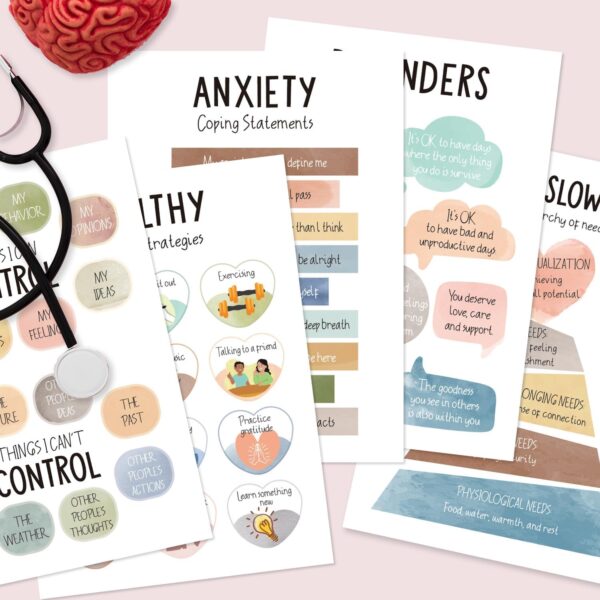 SCORYULE 12 Pcs Care Mental Health Posters, 10"x14" Mental Health Matters Poster with Glue Points, Therapy Office Decor, Counseling Office Must Haves, School Counselor Supplies, Mental Health Gifts