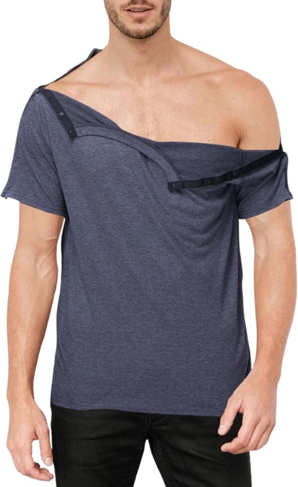 Unisex Snap Post Shoulder Surgery Shirts After Rotator Cuff Surgery Shirt Tear Away Chemo Port Adaptive Clothing