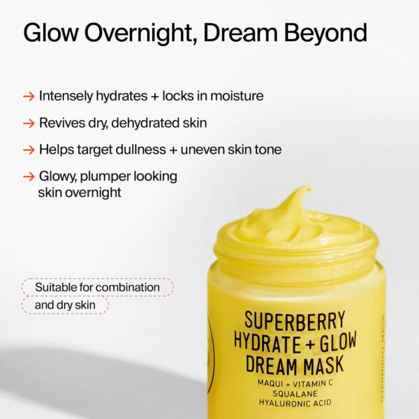 Youth To The People Superberry Hydrate + Glow Dream Mask, Vitamin C Face Moisturizer, Plumps + Brightens Skin, Treats Dullness + Uneven Tone, Vegan