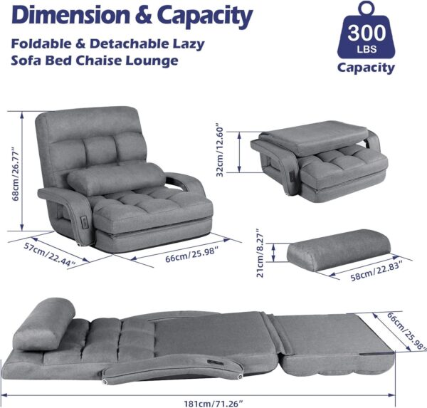 STHOUYN Comfy Floor Chair Bedroom 2 USB Charging Ports, 5-Position Couch Gaming Lounge Chairs Adults, Indoor Folding Lazy Sofa Meditation Arm Dorm Chair Living Room (Grey)