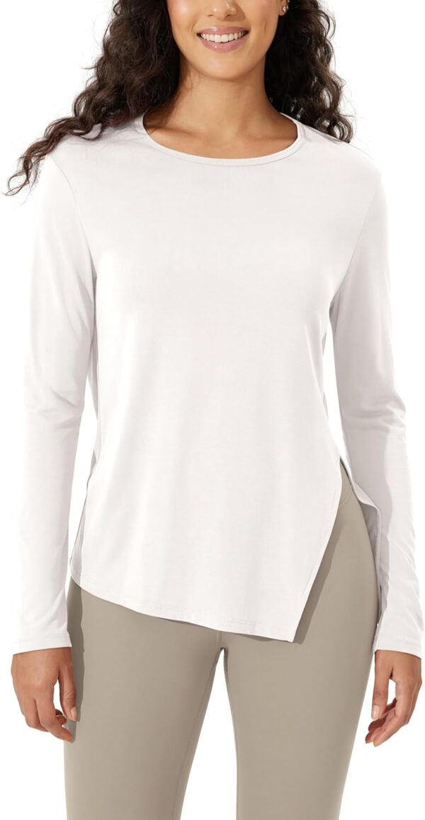 ODODOS Split Hem Long Sleeve Tee for Women Modal Soft Crew Neck Athletic Gym Workout Tops Yoga Shirts