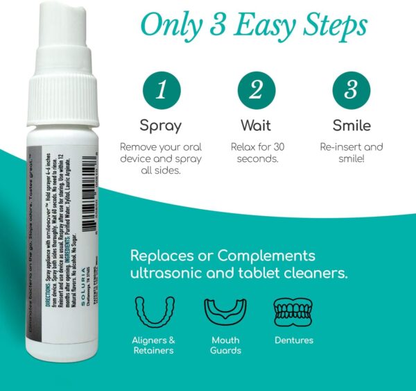 Smilesaver Retainer Cleaner Spray – Invisalign, Mouth Guard, and Denture Cleaner – Quick Oral Care for Aligner & Retainer Hygiene – Natural, Portable & Minty Fresh Oral Care Products (1oz) (Pack of 2)