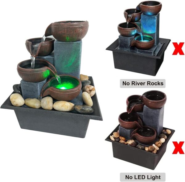 Small Tabletop Waterfall Fountain Zen Meditation Fountain Indoor Desktop Water Fountain with LED Light and Natural River Rocks for Office Home Bedroom