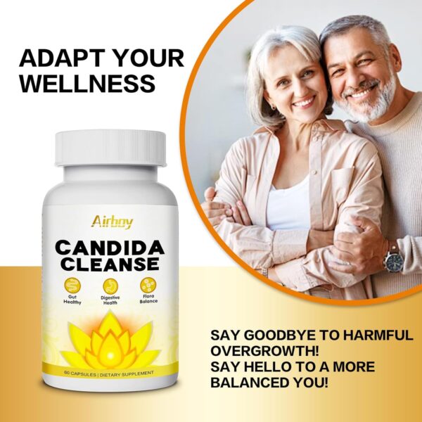 Airboy Candida Cleanse,Gut Colon Cleanse Detox for Women & Men,Candida Support with Oregano Leaf, Caprylic Acid，Wormwood, Black Walnut-60 Counts