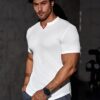 JMIERR Mens Muscle Slim T Shirt V-Neck Longline Henley Shirt Gym Workout Athletic Tee Shirts