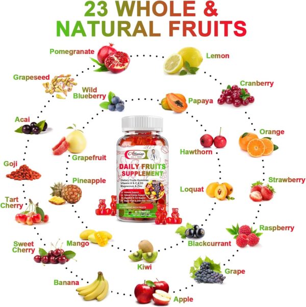 Sugar-Free Fruits and Veggies Gummies Supplement, Multi-Vitamins & Minerals in Gummies, Natural Fruits and Vegetables Supplement, Immunity & Antioxidant & Energy Supplements for Women & Men